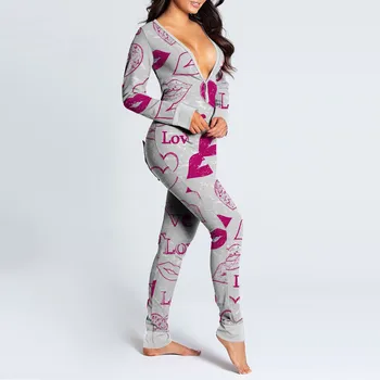 Femei Costum Sexy Body-Uri Salopeta Cu Maneci Lungi Inima Tipărite Bodysuit Funcționale Nasturii Clapa Îmbrăcăminte De Noapte De Primăvară Pijamas Vladan