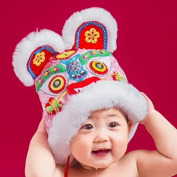 2020 De Iarnă Nou-Născut Palarie Copii Red Hat Băieți Și Accesorii Pentru Fotografiere Copilul Stil Chinezesc Broderie 100 De Zile De Tigru Pălărie