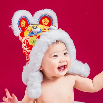 2020 De Iarnă Nou-Născut Palarie Copii Red Hat Băieți Și Accesorii Pentru Fotografiere Copilul Stil Chinezesc Broderie 100 De Zile De Tigru Pălărie