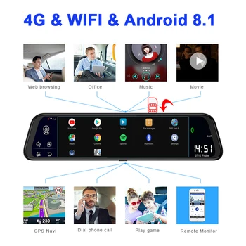 WHEXUNE 4G IPS oglindă retrovizoare cu camera auto Android 8.1 Navigare GPS 2GB RAM 32GB ROM ADAS FHD 1080P dash cam recorder video