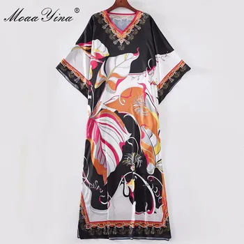 MoaaYina Designer de Moda Pistei rochie de Primavara-Vara pentru Femei Rochie V-gât Batwing Maneca Imprimare Vrac Rochii Maxi