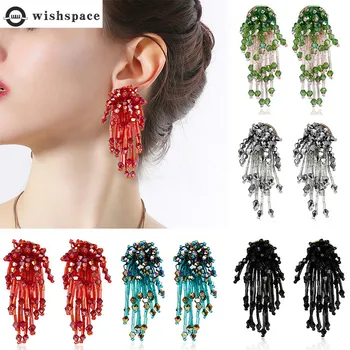 Wishspace de creație manuală, franjuri, flori țesute de femei de moda cercei bijuterii de cristal pandantiv earringss