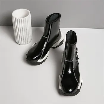 MILI-MIYA Femei de Moda de Vacă Glezna Cizme de Piele de Culoare Solidă Fermoar&Cârlig Buclă Rotund Toe Confortabil Pantofi de Stradă Plus Dimensiune 34-42