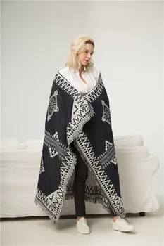 Noi Îngroșa Tricot de Bumbac Pătură Geometrice alb-negru Destul de epocă pătură Cu Ciucure Acoperă Canapea Pat Home Decor Mat
