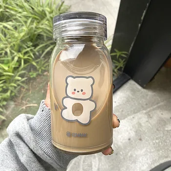 450ml de Desene animate Drăguț Urs Sticlă de Apă Gros de Rezistență la Căldură Sticle de Băut Cafea cu Lapte Pahare pentru Femei Student