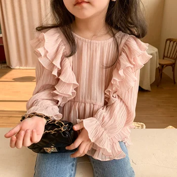 Primăvara Fete Stil Coreean Haine Copii Fete Maneca Lunga Șifon Tricouri Copii Topuri Printesa Bluza