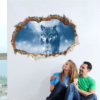 50*70cm efect 3d snow wolf rupt autocolante de perete decor acasă living animal peisaj decalcomanii de perete din pvc de artă murală diy tapet