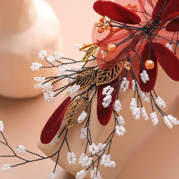 FORSEVEN Floare Roșie Manual de Ace de Păr Bijuterii Pearl Margele de Mireasa, Diademe, Agrafe de păr Diadema Femei Nunta Accesorii de Par jl