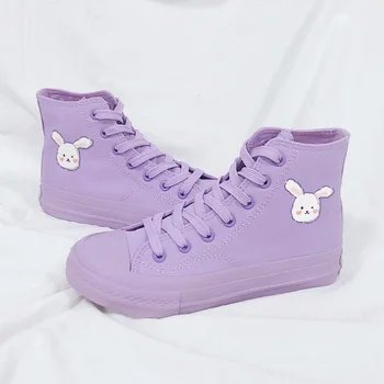 Amy și Michael Chic Violet High Top Canvas Pantofi Drăguț Bunny Femeie Vulcaniza Pantofi Elevii Plat Formatori de Fete Adidasi Casual