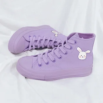 Amy și Michael Chic Violet High Top Canvas Pantofi Drăguț Bunny Femeie Vulcaniza Pantofi Elevii Plat Formatori de Fete Adidasi Casual