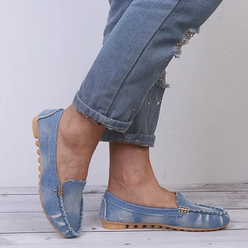 Femei Pantofi Casual Plat 2019 Primavara Toamna Plat Haimana Femei Pantofi Alunecă Moale Rotund Toe Denim Apartamente Blugi Pantofi Plus Dimensiune