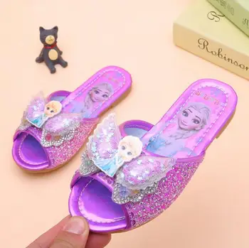 Disney Frozen Fete Sandale Printesa Papuci Copii Acasă, Papuci de casă Pantofi de Plaja si apa Copii Paiete Bowknot papuci Casual Slider