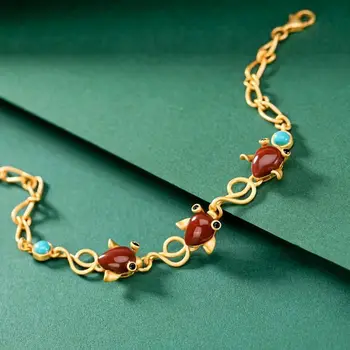 Noi încrustat naturale sud Calcedonie turcoaz aurit bratara Chineză stil retro palace farmec pentru femei brand de bijuterii