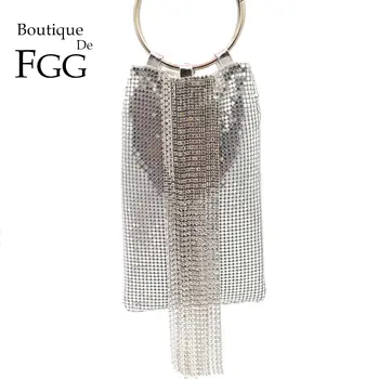 Boutique De FGG de Argint Orbitor de Cristal Ciucure pentru Femei Aluminiu Poșetă de Seară Cocktail Metalice Ambreiaj Geantă de mână