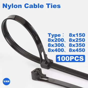 8*500 100BUC cabluri nailon 8*150/200/250/300/400/450may liber slipknot lega ambalaje reutilizabile din Plastic Zip Tie wrap Curea
