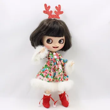 GHEAȚĂ DBS Blyth doll licca organism comun crăciun fericit rochie roșie frizură coarne cizme cadou jucărie