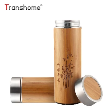 Transhome Creative Bamboo Sticla Termos Din Oțel Inoxidabil Vid Balon De Sticla Termos Pentru Cafea De Apă Termos Vid Sticle