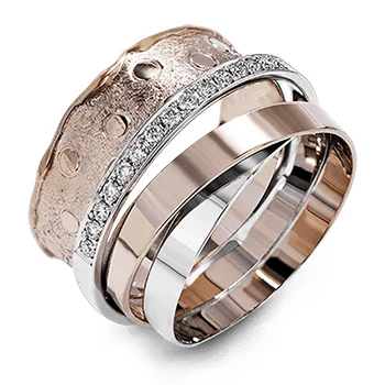 Nunta de lux Bijuterii Inel de Multi-strat de lichidare de 14 K aur a crescut de două-ton inel pentru femei zircon exagera deget inel pentru petrecere