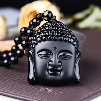 Natural, Autentic Obsidian Sakyamuni Șirag de mărgele Buddha Pandantiv cu Lanț Reglabil Femeie/Bărbat Bijuterii Norocos Colier Pandantiv