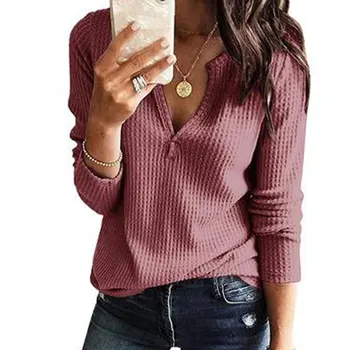 Femei Tricou Bluza V-neck Maneca Lunga Top Office Lady Culoare Solidă Topuri Casual JL