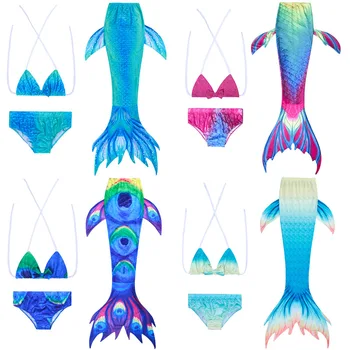 DUOJIAOYAN 3pcs copiii coada de Sirena costume de baie Fete Costum bikini Imita coadă de pește costume de baie