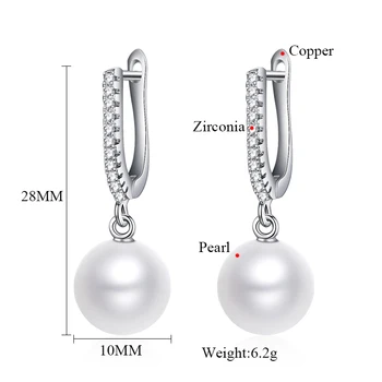Simplu, Natural Perla Picătură Cercei Aur Argint Culoare Cristal Zirconia Cercei cu Perle pentru Femei Fete Partid Cadouri Bijuterii