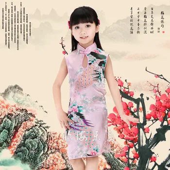 Drop Guler Toddler Copii Fete Orientale, Costume Tradiționale Chineze Fără Mâneci Cheongsams Nunta Vintage Fete Qipao Rochie