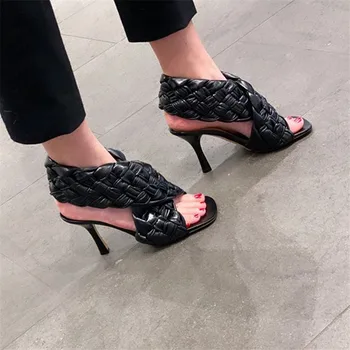 Eco Sandale din Piele Glezna Înfășurat sandale Pantofi din Piele Moale de Înaltă tocuri Popular Designer de Înaltă Calitate Vară Pantofi Noi Femeile