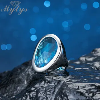 Mytys Ocean Limpede Inel Albastru pentru Femei de Moda Inel Declarație de Bijuterii de Argint de Culoare Pahar Mare Inel de Piatră R2133