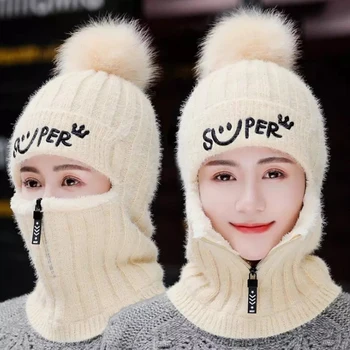 AELNNG Brand de Iarna pentru Femei Pălării Tricotate Plus Cașmir Cald Pălărie Pentru Femei Cu Fermoar Ureche Capac de Protecție