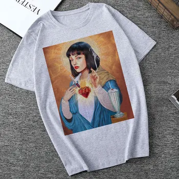 Vara Noi 2019 Femei Harajuku Retro Amuzant Pulp Fiction Spoof Fecioara Maria Mia Wallace Imprimare Stil Coreean Streetwear Tricou