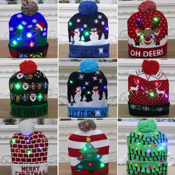 LED-uri de Crăciun Creative Cald Chelioși Luminos Capac Baterie Înlocuibilă Tricotate Pălărie Cu Lumini de Zăpadă Elan Decor de Crăciun Pălărie