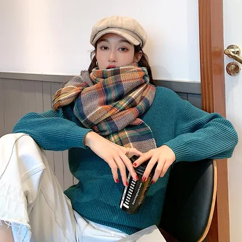 2020 Brand De Lux Pentru Femei Toamna Iarna Gros Cald Eșarfă Carouri Ciucure Esarfe Femei Tricotate Din Lână Furat Folie