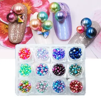 1 Cutie cu 12 Culori Farmece Gradient de Perle Rotunde Strălucitoare 3D Nail Art Margele Meserii DIY Accesorii Bijuterii