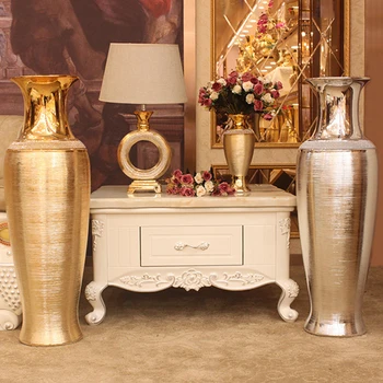 European Stil Lux Vaza De Galvanizare Aur Periat Ceramice Din Podea Până În Tavan Vas Mare De Argint Model De Casa De Decorare Acasă