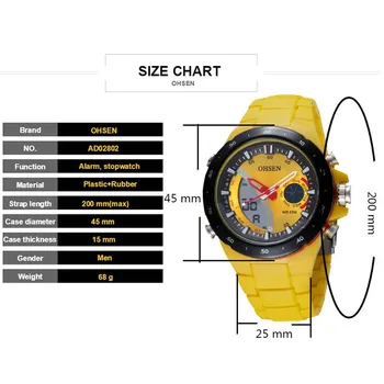 Moda Digital Cuarț Bărbați Ceas de mână en-Gros OHSEN ceas de Curea Silicon Cadran Galben rezistent la apă în aer liber Sport Ceasuri Cadouri