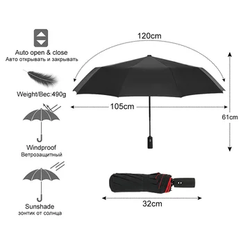 Rezistente la vânt Dublu Strat Complet Automată Umbrelă de Ploaie Femei 3Folding de Afaceri Umbrelă Mare de Oameni 10K Durabil Paraguas Pentru Bărbați