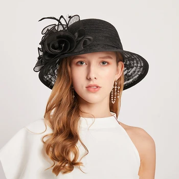 FS Elegant de Flori Dantelă Fire Pălărie Bej Negru Pliabil Doamnelor de protecție Solară Moda Banchet Margine Largă Fascinator Pălării 2020
