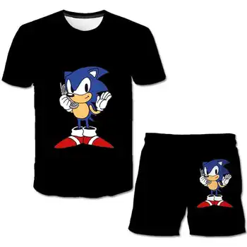 Sonic Copii Set Haine de Vara fierbinte de vânzare pentru copii T-shirt și pantaloni scurți Seturi poliester 4-14 ani Copii vechi Tinutele Vestimentare
