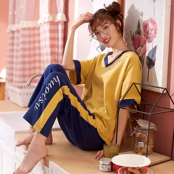 Pijamale Femei, Pijamale de Bumbac Haine Noi de Desene animate Drăguț Sleepwear Set de Pijama coreean Vrac de Origine a Studentului Costum de pijama mujer