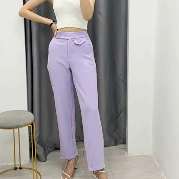 Primavara Toamna Femei Vintage Violet Două Bucata Set OL Birou Doamnă Blazer Jacheta Haina+de Înaltă Talie Pantaloni Costume Femei Topuri Pantaloni