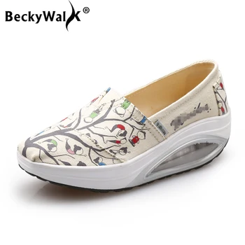 BeckyWalk Primăvară Doamnelor Pantofi de Panza Adidași Femei Pantofi Mocasini Casual Înălțime Creșterea Leagăn Pantofi sapato feminino WSH2927