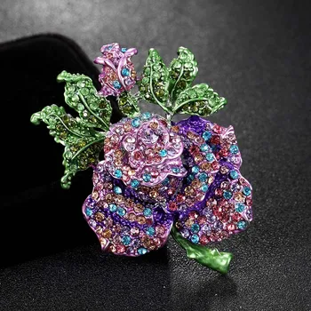 Zlxgirl colorate Stras de Cristal Rose Floare brosa Femei mai Bune Accesorii de Nunta Email Pin Broșă femei eșarfă ace joias