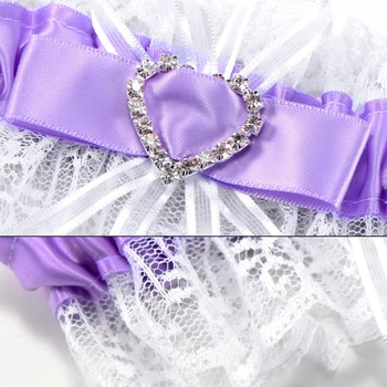 Jartiera de dantela violet nunta accesorii mireasa norocoasa Papion stras inima bandă elastică #68