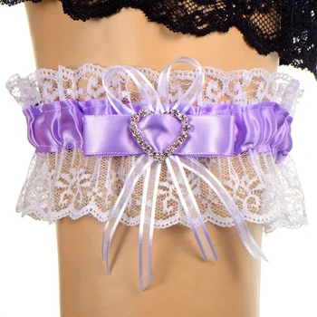 Jartiera de dantela violet nunta accesorii mireasa norocoasa Papion stras inima bandă elastică #68