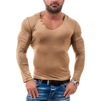 Moomphya Adânc gât scăzută barbati tricou Skinny de culoare solidă maneca lunga t-shirt pentru bărbați, Hip, Hip, Streetwear tricou camisetas hombre