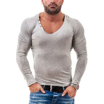 Moomphya Adânc gât scăzută barbati tricou Skinny de culoare solidă maneca lunga t-shirt pentru bărbați, Hip, Hip, Streetwear tricou camisetas hombre