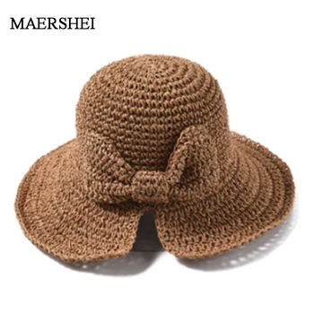MAERSHEI Bowknot Femei Pălării de Paie Vara Plaja de Moda Elegant Pălărie de Soare boruri mari Pliabil Panama Chapeau Femme Wide Brim Hat