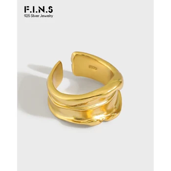 F. I. N. S Coreea Style URI Neregulate Falduri Argint 925 Inel Larg Concavă Convexă Deschisă Manșetă, Inel Argint 925 Femeie Bijuterii