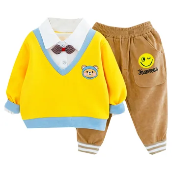 Primăvara Baietel Tinuta Stil Preppy Haine Nou-Nascuti Set Cu Maneci Lungi Rever Mozaic Pulover+Pantaloni Două Piesa Copilul Costum De Copil